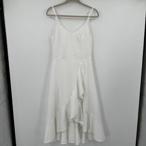 Dresstells White Spaghetti Strap Dress Ruffle Hemline‎ V Neck Formal Occasion